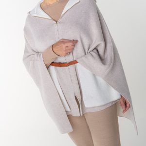 ondeugd Voor type kleding stof Poncho met capuchon en rits/zand wolwit - Lynda Ann Exclusive Italian  knitwear